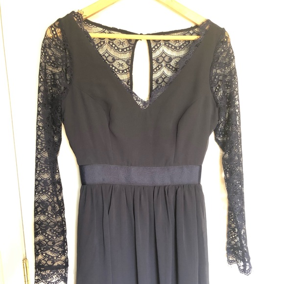 Navy Blue Lace Fit & Flare Dress - Picture 4 of 5